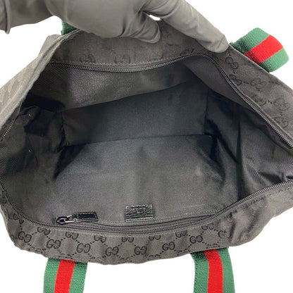Gucci Sherry Line GG Canvas Nylon Tote Black Red Green — view 9