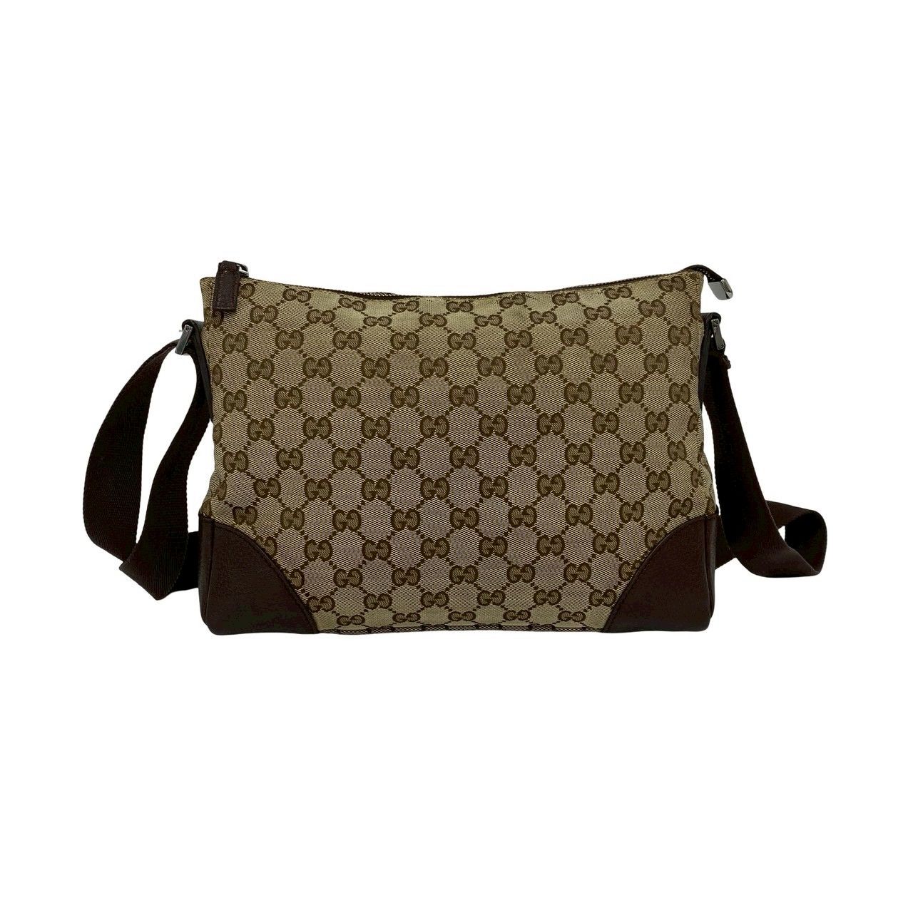 Gucci GG Canvas Leather Shoulder Bag Pochette Crossbody Cross Brown — view 3