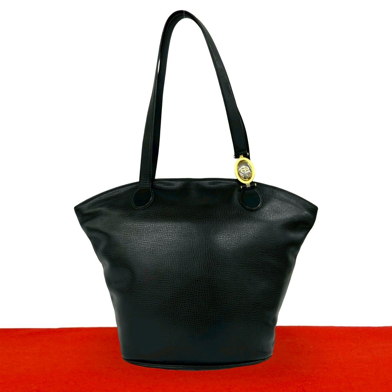 Dior CD Logo Leather Tote Shoulder Bag Black