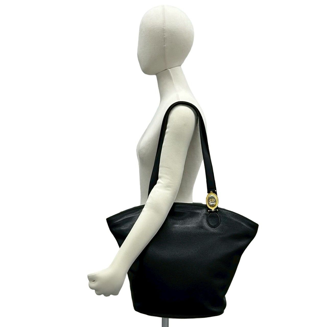 Dior CD Logo Leather Tote Shoulder Bag Black — view 2