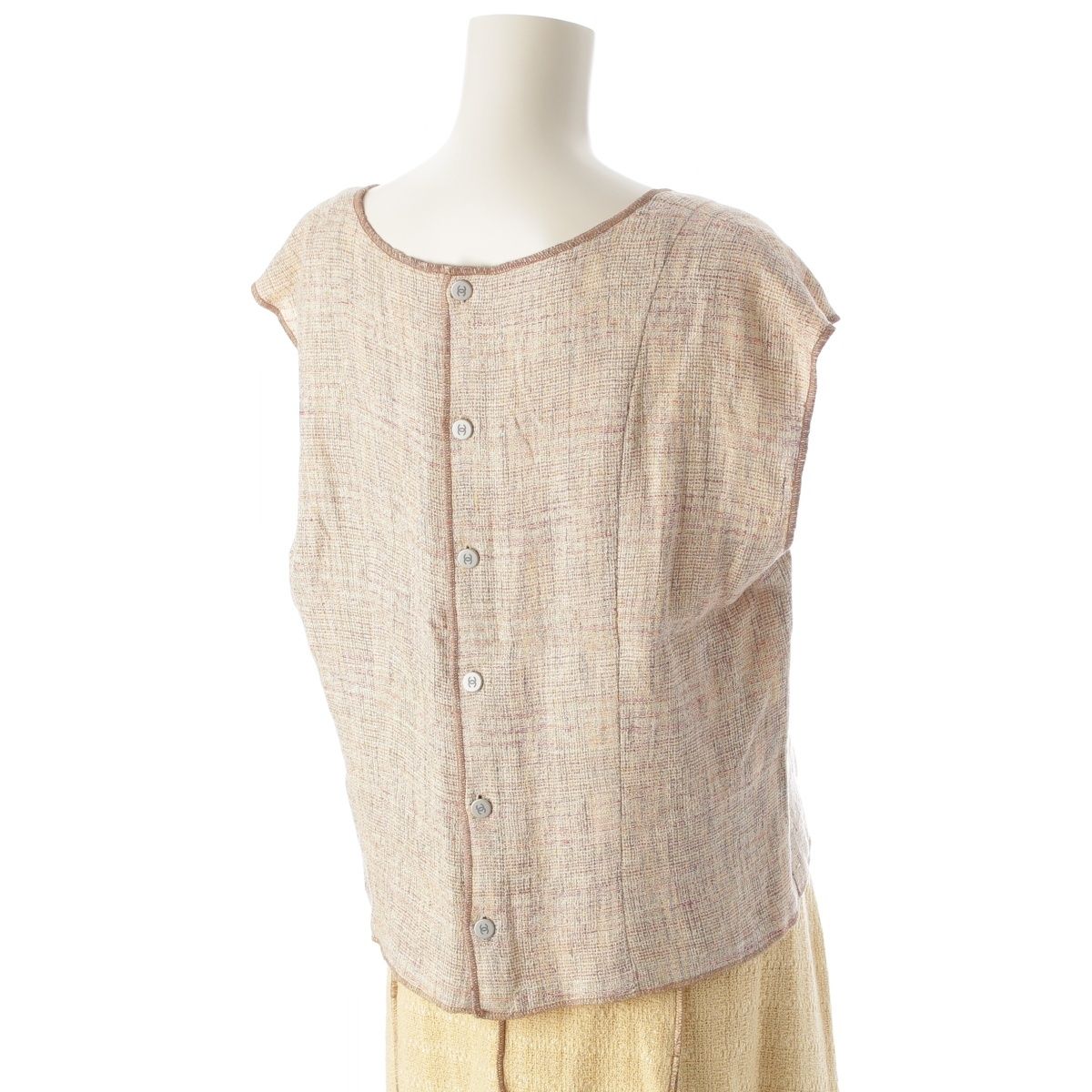 Chanel Cotton Linen Jacket Sleeveless Top Skirt Ensemble Set Yellow 46 — view 6
