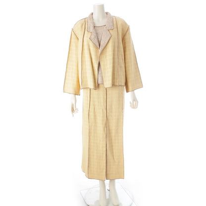 Chanel Cotton Linen Jacket Sleeveless Top Skirt Ensemble Set Yellow 46