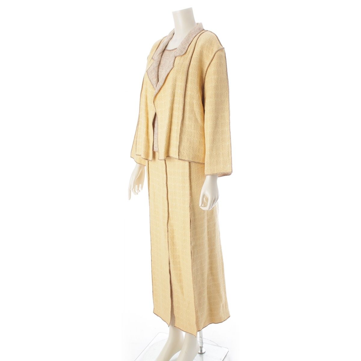 Chanel Cotton Linen Jacket Sleeveless Top Skirt Ensemble Set Yellow 46 — view 2