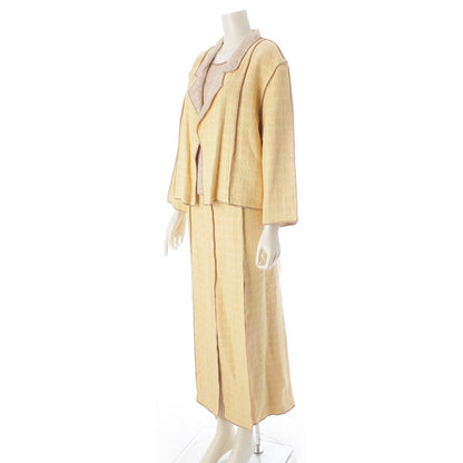 Chanel Cotton Linen Jacket Sleeveless Top Skirt Ensemble Set Yellow 46 — view 2