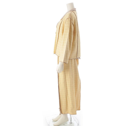 Chanel Cotton Linen Jacket Sleeveless Top Skirt Ensemble Set Yellow 46 — view 3