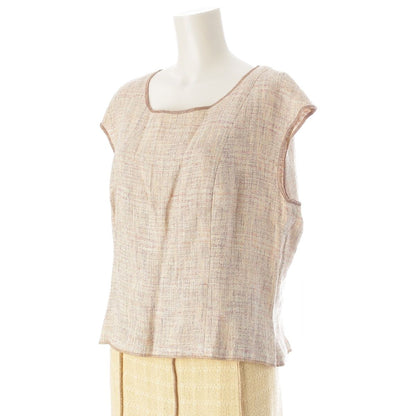 Chanel Cotton Linen Jacket Sleeveless Top Skirt Ensemble Set Yellow 46 — view 5