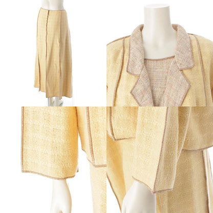 Chanel Cotton Linen Jacket Sleeveless Top Skirt Ensemble Set Yellow 46 — view 8
