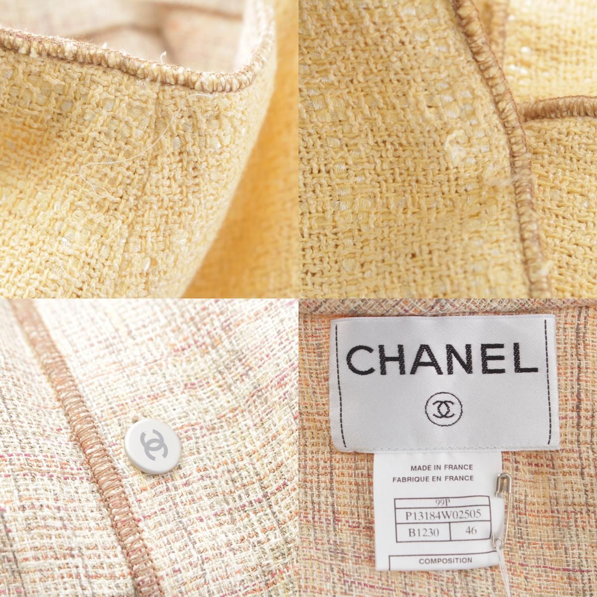 Chanel Cotton Linen Jacket Sleeveless Top Skirt Ensemble Set Yellow 46 — view 9