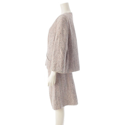 Chanel Cotton Wool Zipper Ribbon Jacket Skirt Set Pink Multicolor 50 — view 3