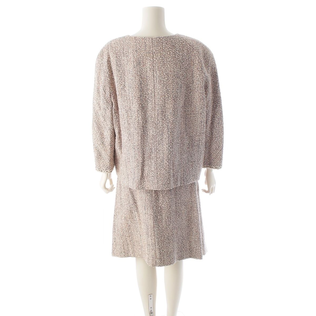 Chanel Cotton Wool Zipper Ribbon Jacket Skirt Set Pink Multicolor 50 — view 4