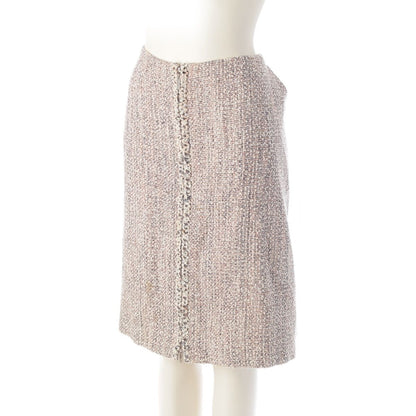 Chanel Cotton Wool Zipper Ribbon Jacket Skirt Set Pink Multicolor 50 — view 5