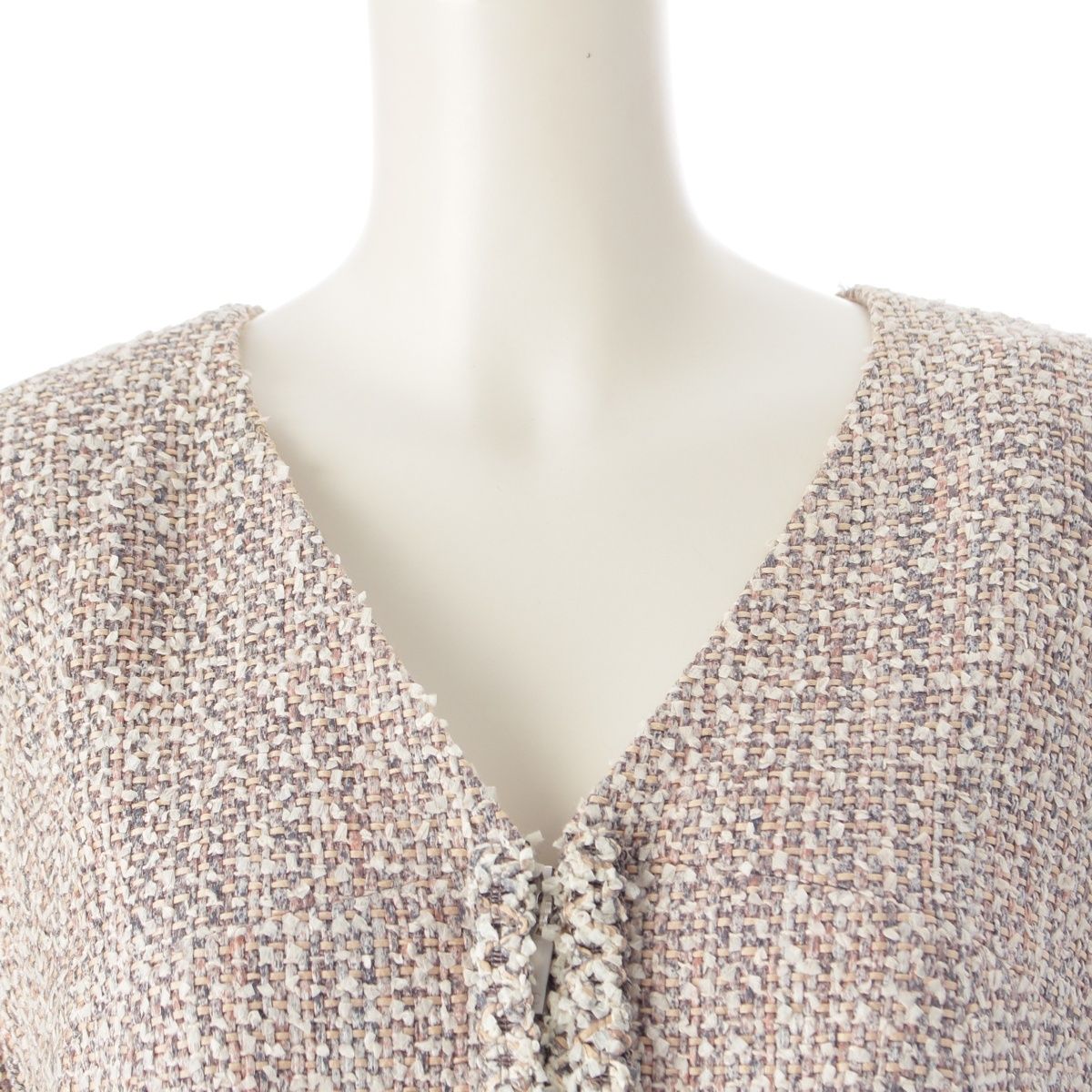 Chanel Cotton Wool Zipper Ribbon Jacket Skirt Set Pink Multicolor 50 — view 7