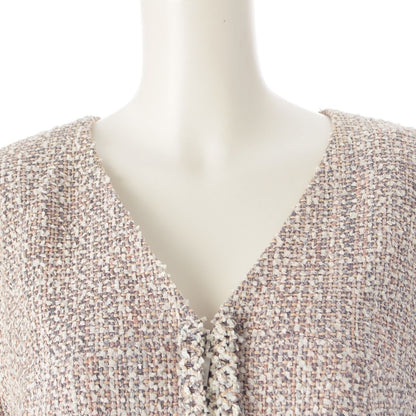 Chanel Cotton Wool Zipper Ribbon Jacket Skirt Set Pink Multicolor 50 — view 7