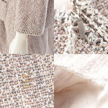 Chanel Cotton Wool Zipper Ribbon Jacket Skirt Set Pink Multicolor 50 — view 9