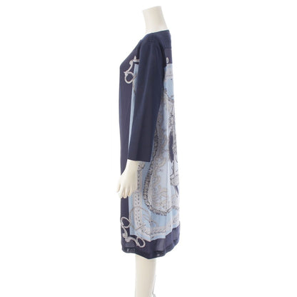 Hermes Bride de Cour Silk Twill Lane Long Sleeve Dress Navy 40 — view 3