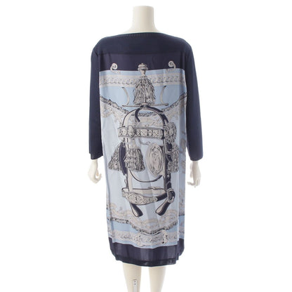 Hermes Bride de Cour Silk Twill Lane Long Sleeve Dress Navy 40 — view 4