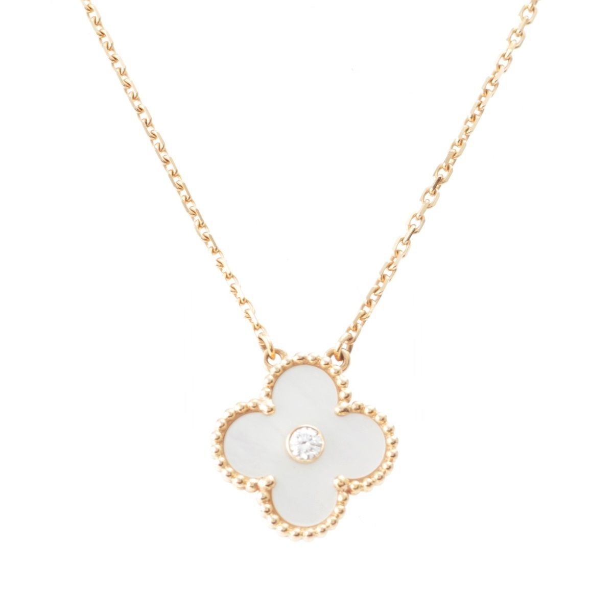 Van Cleef & Arpels Vintage Alhambra Diamond Shell Holiday Limited Necklace 18k