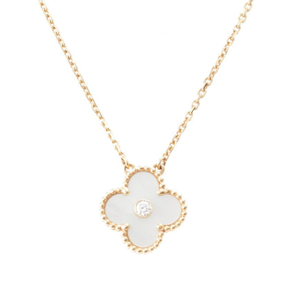 Van Cleef & Arpels Vintage Alhambra Diamond Shell Holiday Limited Necklace 18k