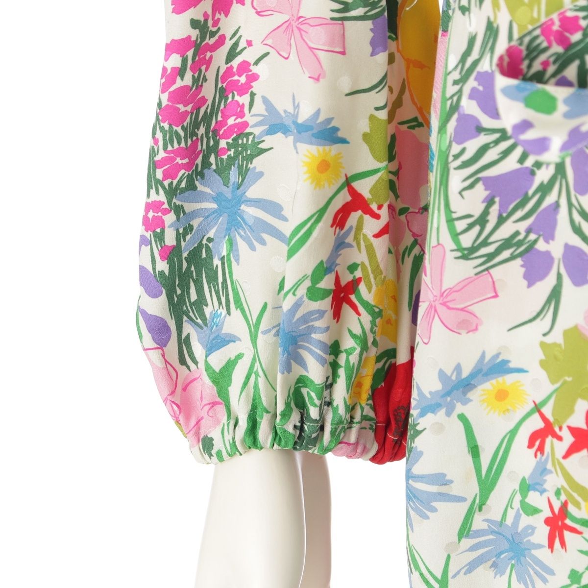 Gucci Ken Scott Silk Floral Dress Long Sleeve Polka Dot White Multicolor 36 — view 6