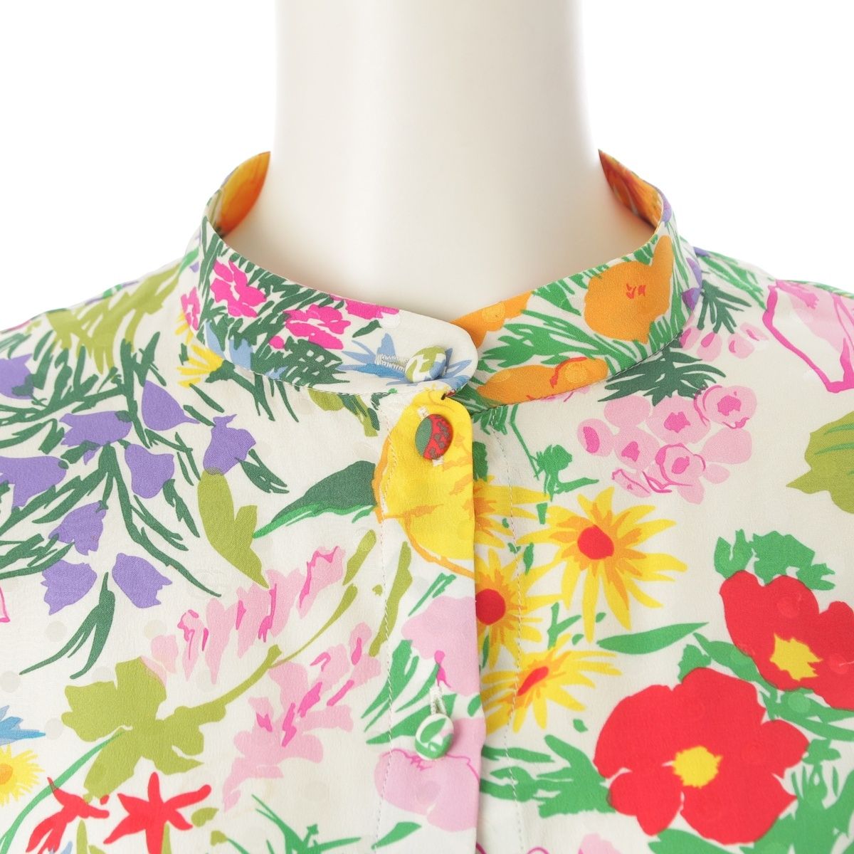 Gucci Ken Scott Silk Floral Dress Long Sleeve Polka Dot White Multicolor 36 — view 5