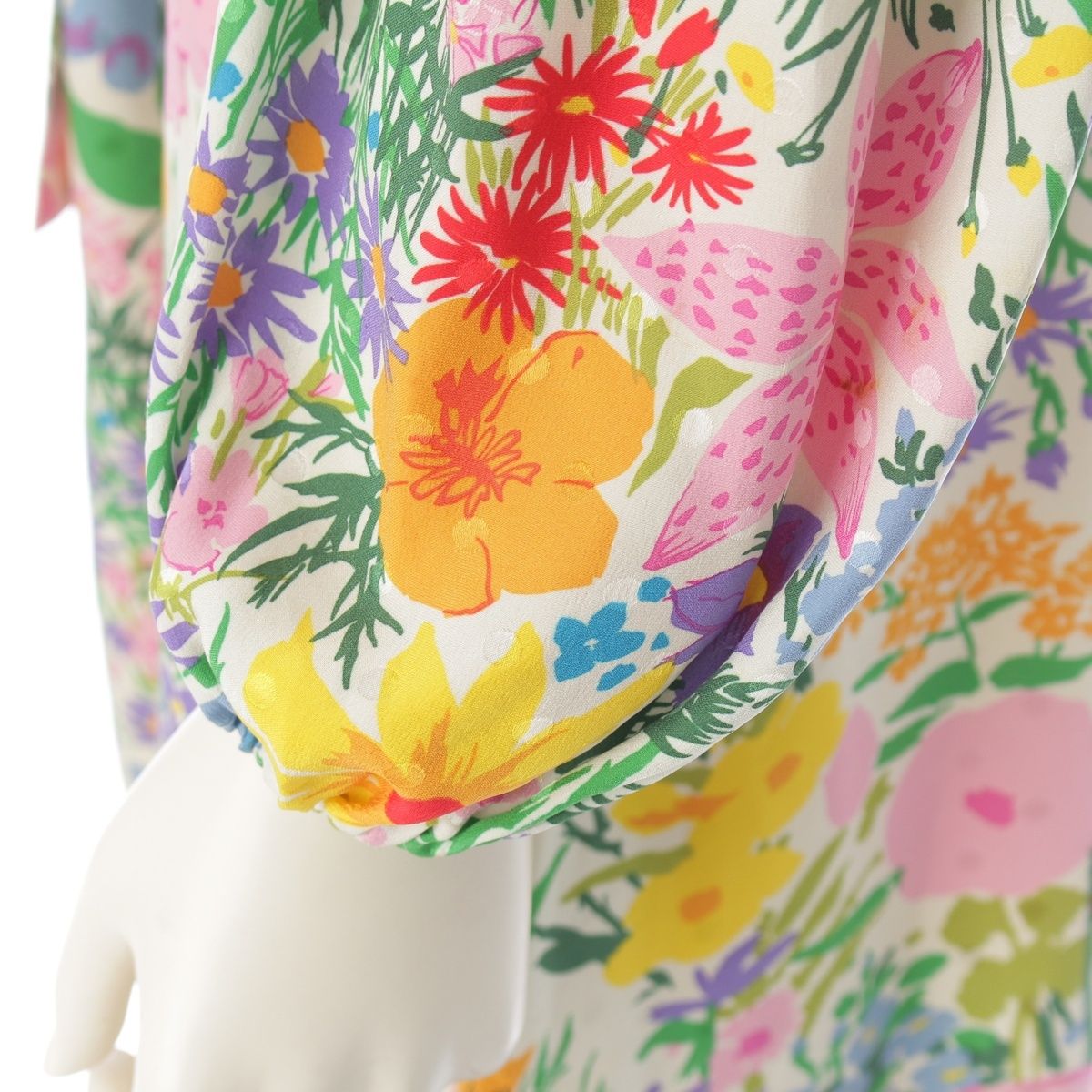 Gucci Ken Scott Silk Floral Dress Long Sleeve Polka Dot White Multicolor 36 — view 7