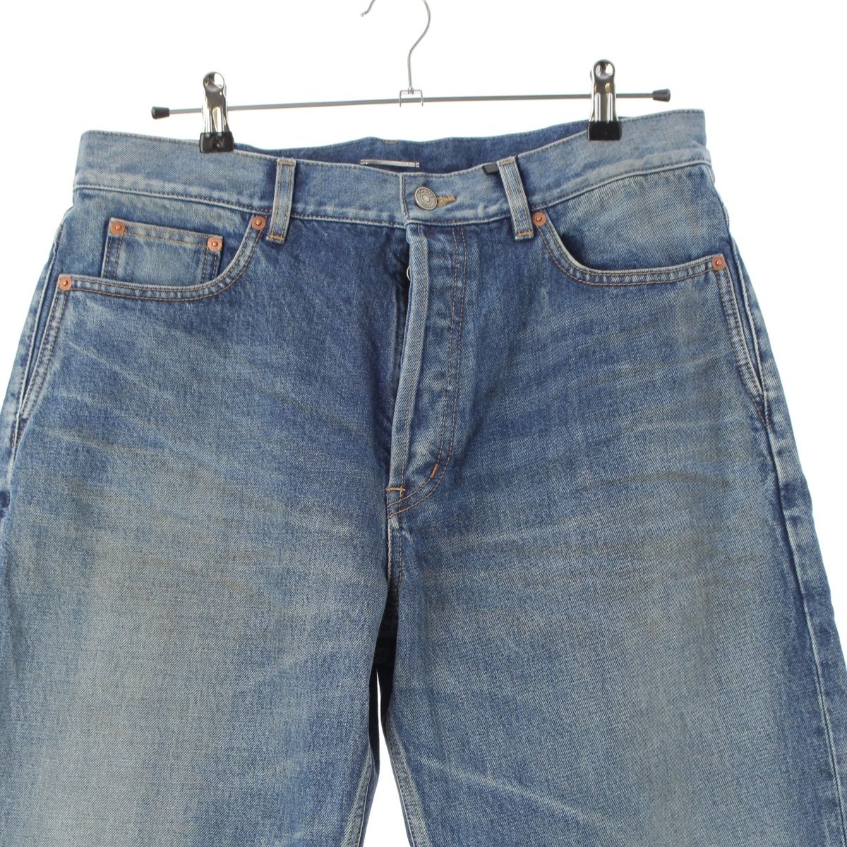 Saint Laurent Cotton Tapered High Rise Jeans Afzorati Washed Denim Pants Blue 32 — view 3