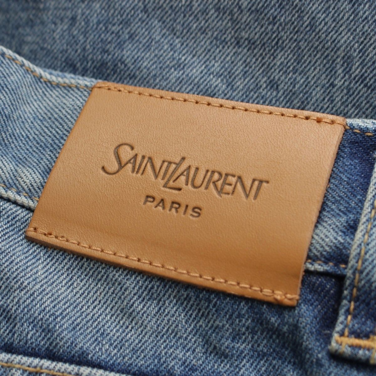 Saint Laurent Cotton Tapered High Rise Jeans Afzorati Washed Denim Pants Blue 32 — view 7