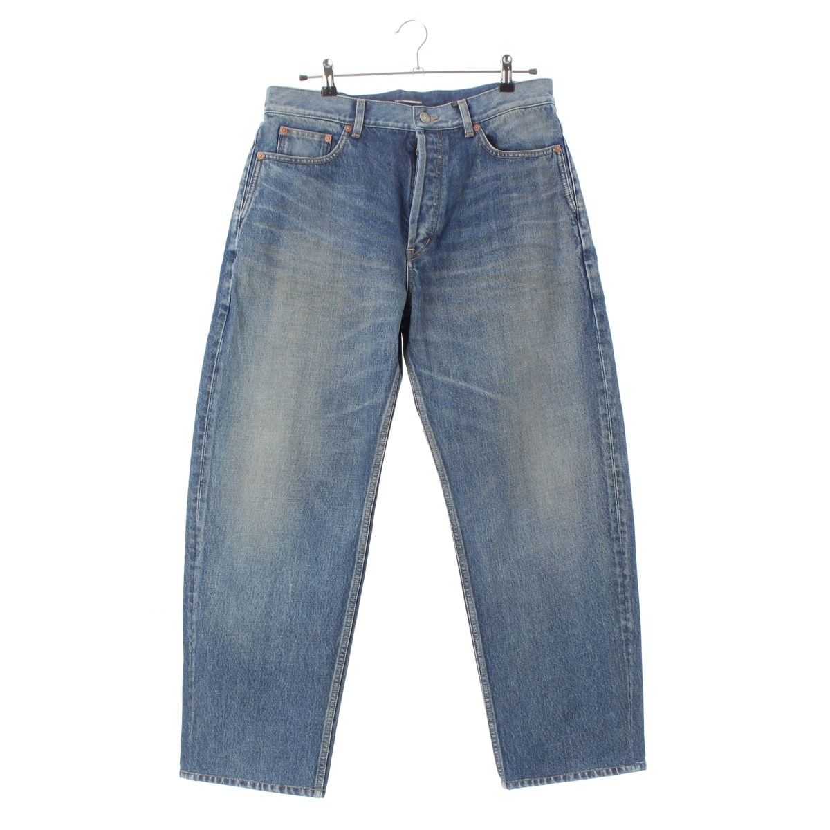 Saint Laurent Cotton Tapered High Rise Jeans Afzorati Washed Denim Pants Blue 32