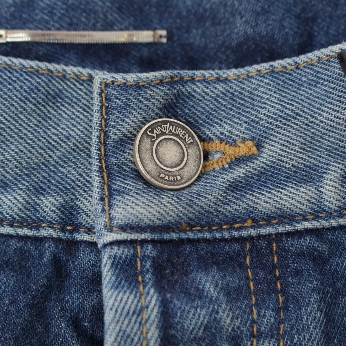 Saint Laurent Cotton Tapered High Rise Jeans Afzorati Washed Denim Pants Blue 32 — view 6