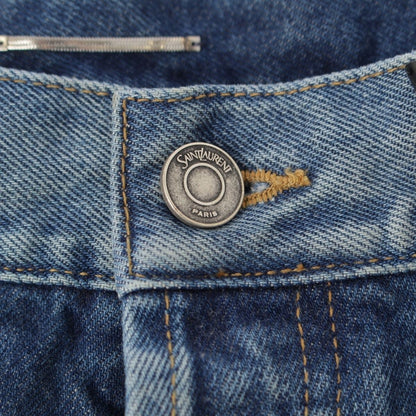 Saint Laurent Cotton Tapered High Rise Jeans Afzorati Washed Denim Pants Blue 32 — view 6