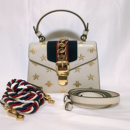 Gucci Sylvie Sherry Line Star White Handbag
