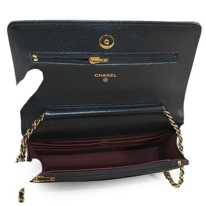 Chanel Quilted Classic Chain Wallet Caviar Leather Black Gold — view 7