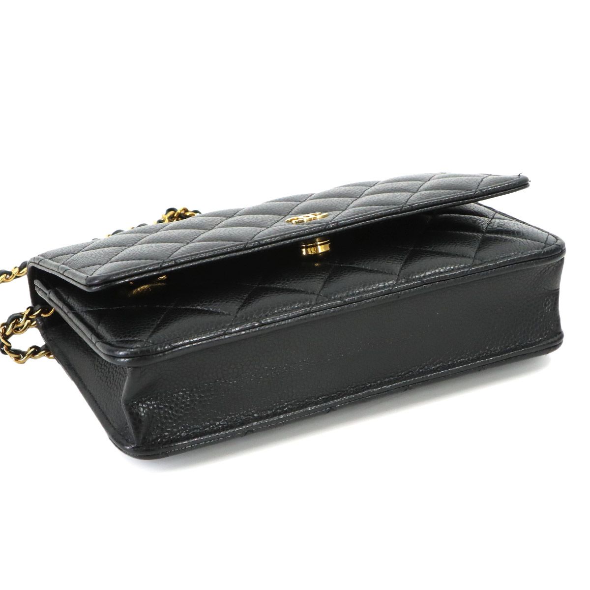 Chanel Quilted Classic Chain Wallet Caviar Leather Black Gold — view 4