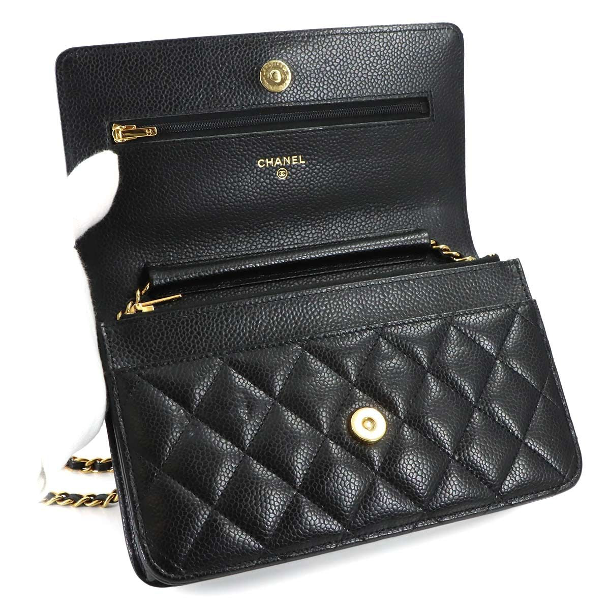 Chanel Quilted Classic Chain Wallet Caviar Leather Black Gold — view 6