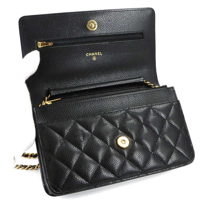 Chanel Quilted Classic Chain Wallet Caviar Leather Black Gold — view 6
