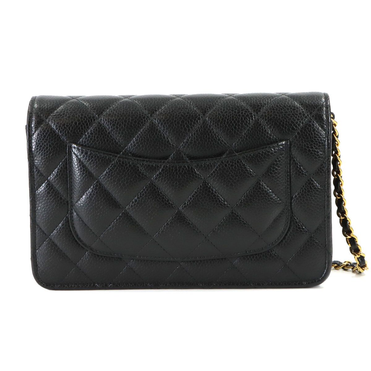 Chanel Quilted Classic Chain Wallet Caviar Leather Black Gold — view 2