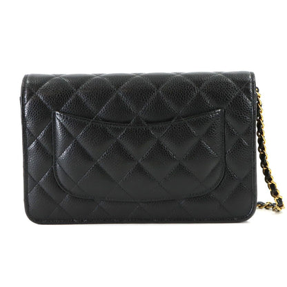 Chanel Quilted Classic Chain Wallet Caviar Leather Black Gold — view 2