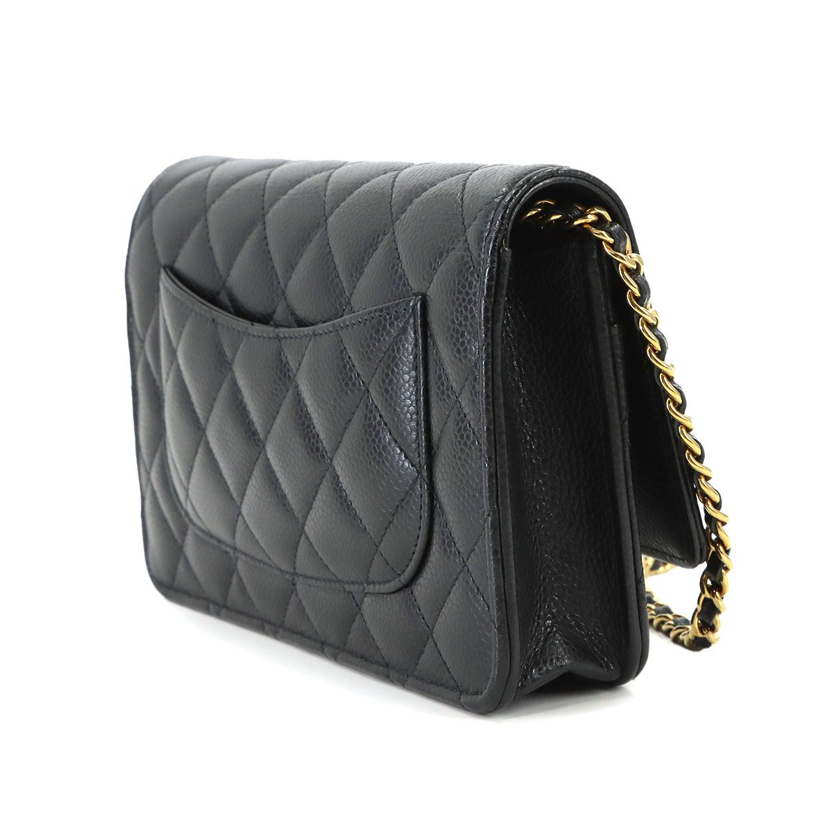Chanel Quilted Classic Chain Wallet Caviar Leather Black Gold — view 3
