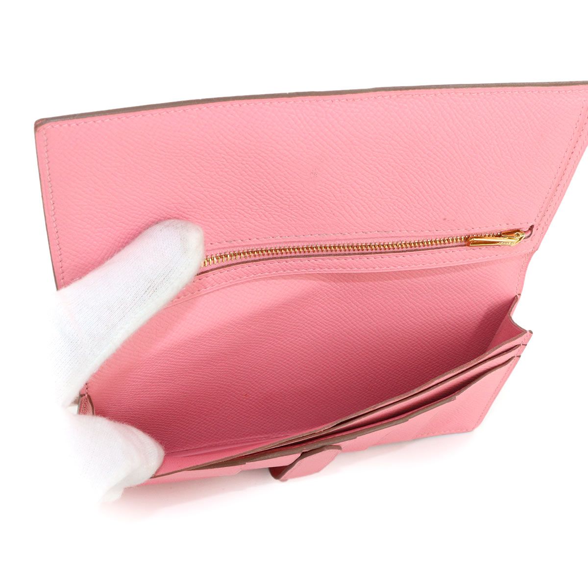 Hermes Bearn Souffle Bifold Wallet Epsom Rose Confetti Gold Soufflet — view 7