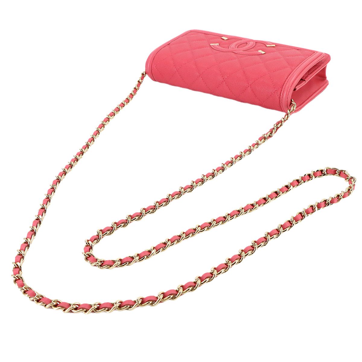 Chanel CC Filigree Chain Wallet Caviar Leather Pink Gold — view 6
