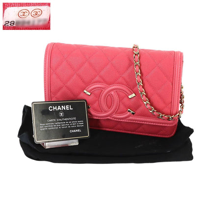 Chanel CC Filigree Chain Wallet Caviar Leather Pink Gold — view 2