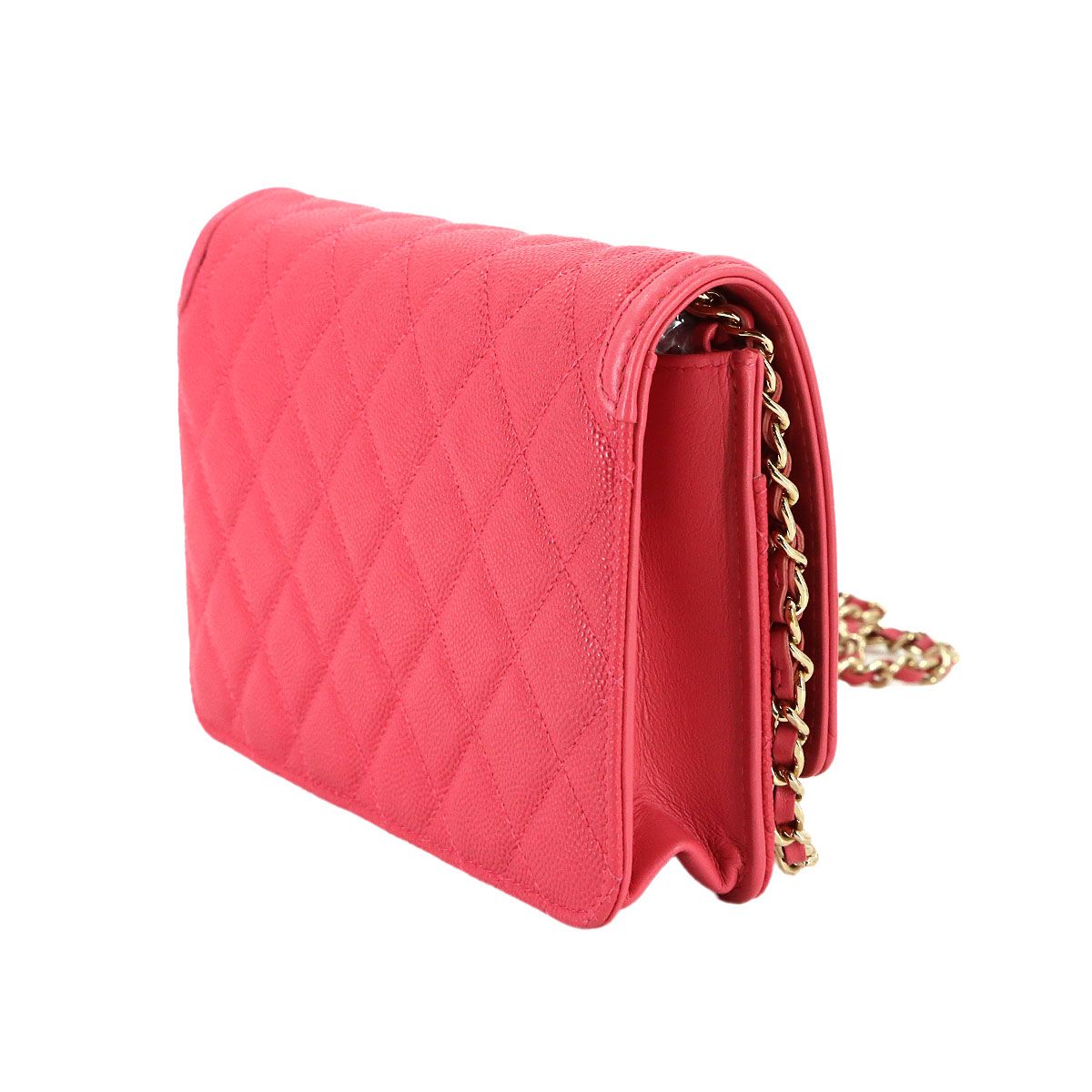Chanel CC Filigree Chain Wallet Caviar Leather Pink Gold — view 4