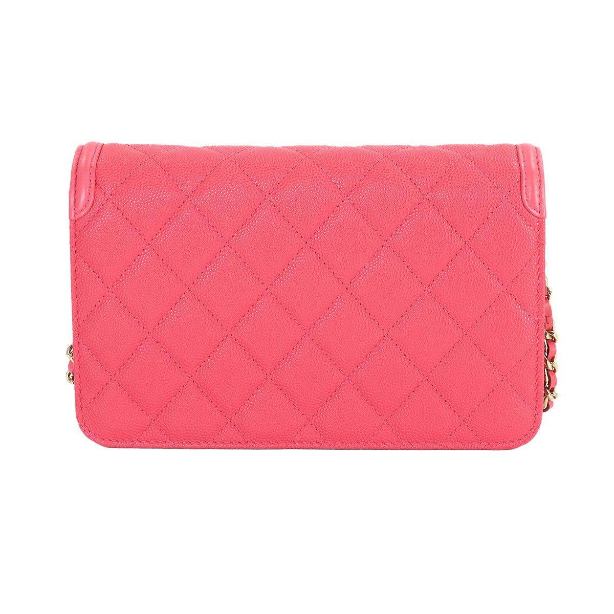 Chanel CC Filigree Chain Wallet Caviar Leather Pink Gold — view 3