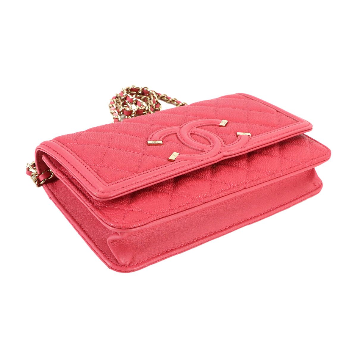 Chanel CC Filigree Chain Wallet Caviar Leather Pink Gold — view 5
