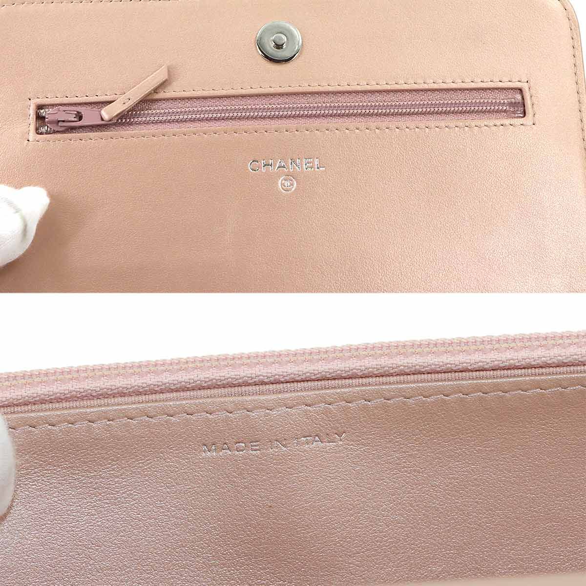 Chanel Camellia Chain Wallet Bifold Lambskin Pink — view 9