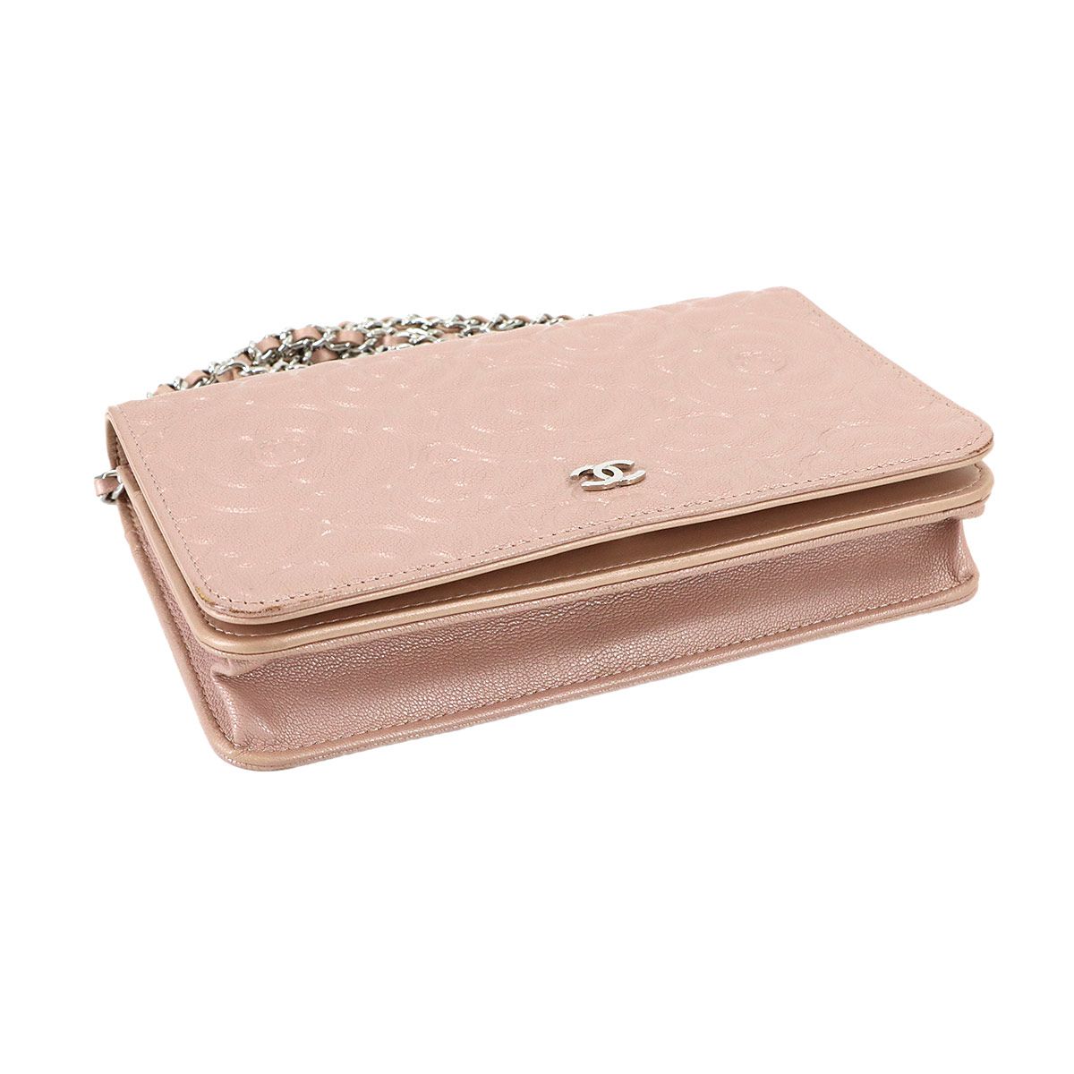 Chanel Camellia Chain Wallet Bifold Lambskin Pink — view 4
