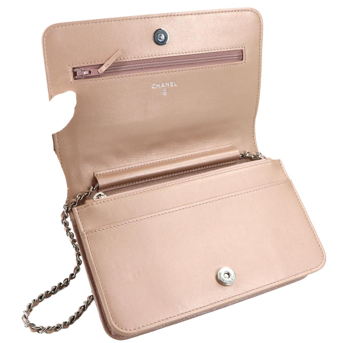 Chanel Camellia Chain Wallet Bifold Lambskin Pink — view 8