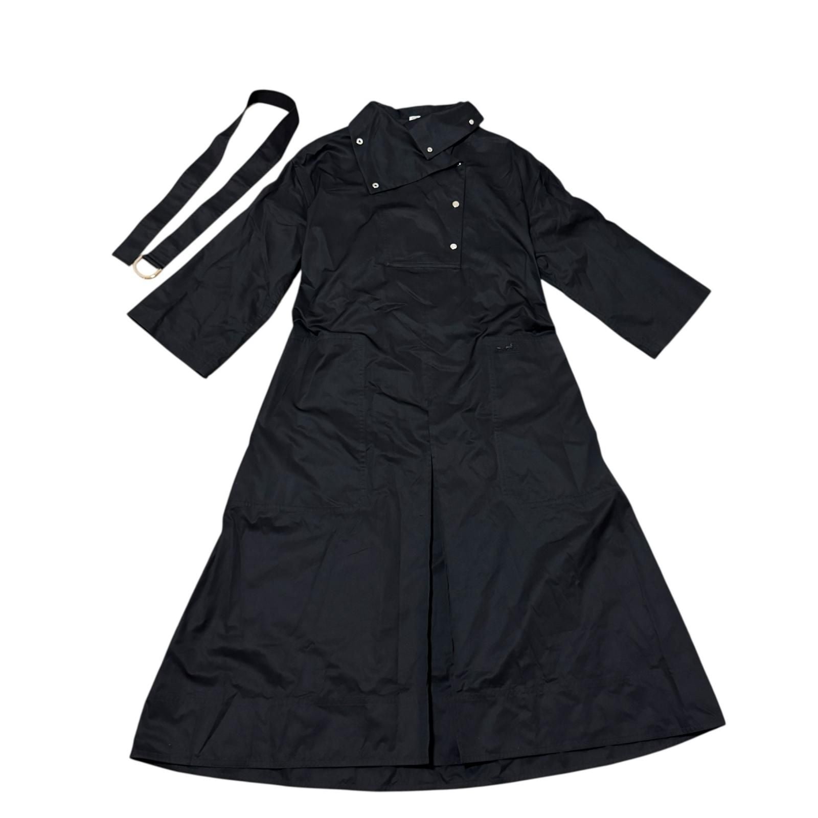 Hermes Clou de Selle Black Belted Dress Roll Up Sleeves 34 — view 4