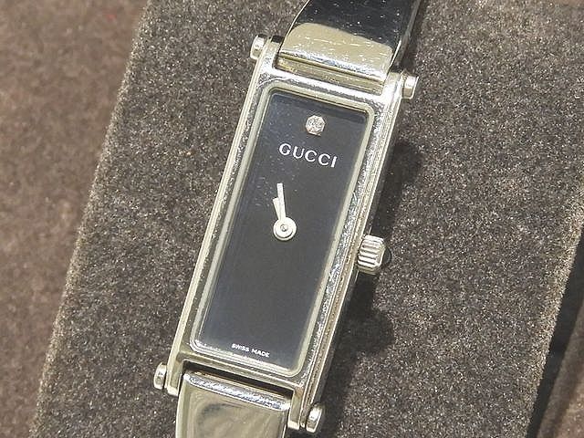 Gucci Bangle Watch Diamond Black Dial Silver SS Quartz