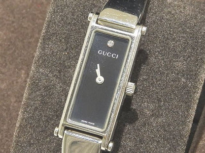 Gucci Bangle Watch Diamond Black Dial Silver SS Quartz